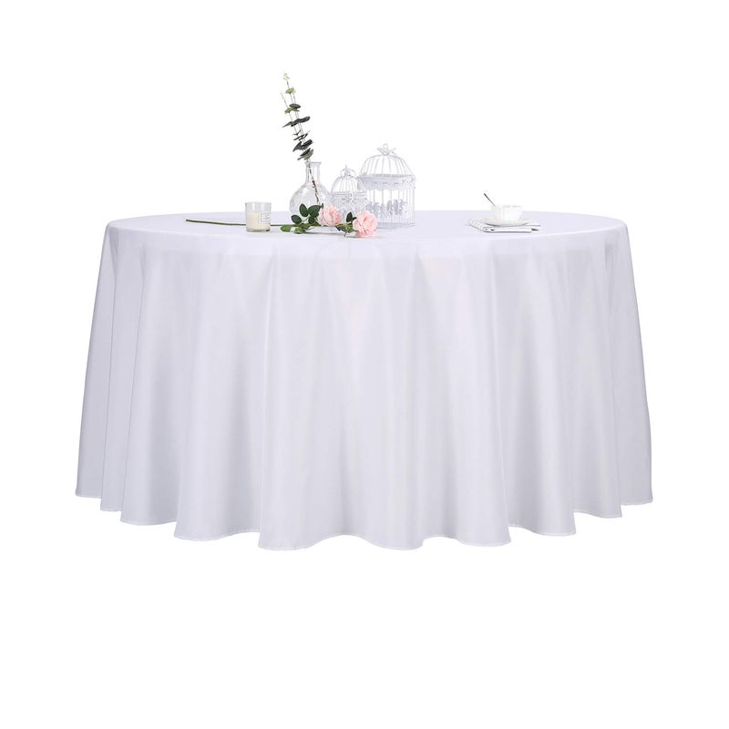 Ascoza 2pack 120 Inch White Round Tablecloth in Polyester Fabric for Wedding/Banquet/Restaurant/Parties - Image 1